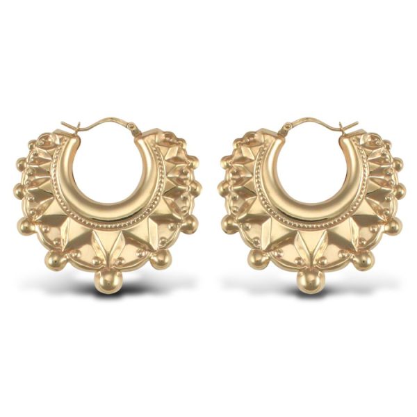 9ct YG Round Creole Spike Earrings