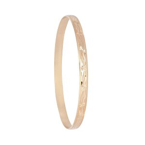 9ct YG 5mm D-Shape Diamond Cut Bangle