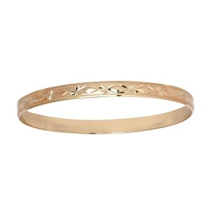 9ct YG 6mm D-Shape Diamond Cut Bangle