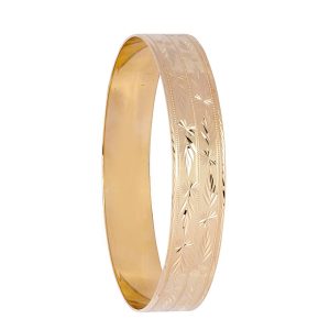 9ct YG 13mm D-Shape Diamond Cut Bangle