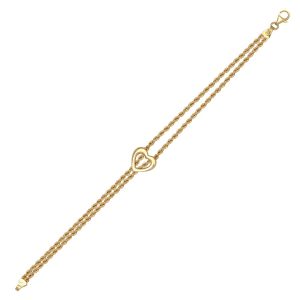 9ct YG Double Rope<br> Heart Bracelet