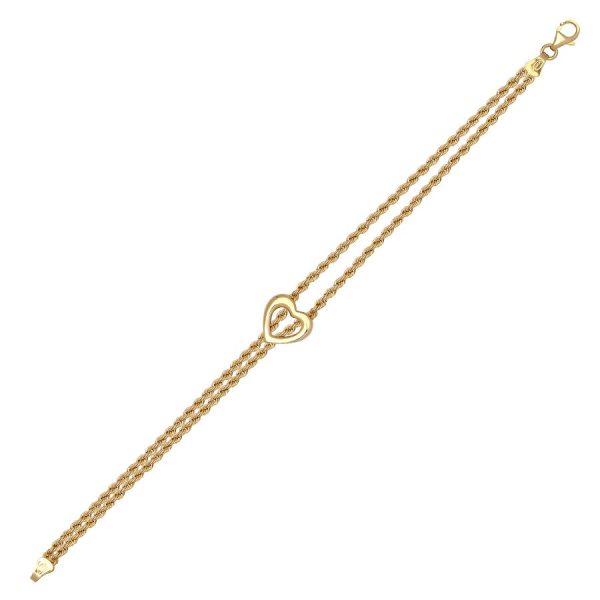 9ct YG Double Rope<br> Heart Bracelet
