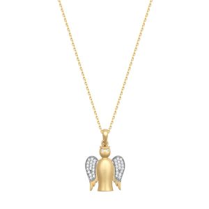 9ct YG Cz Angel Pendant <br>With Chain