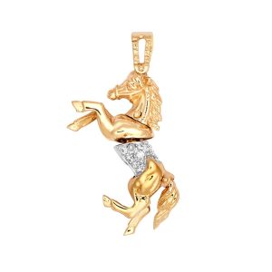 9ct YG Cz Moveable Horse Pendant