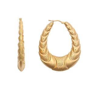 9ct YG Oval Creole Scale Earrings