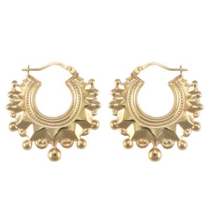 9ct YG Rounds Creoles Spikes Earrings