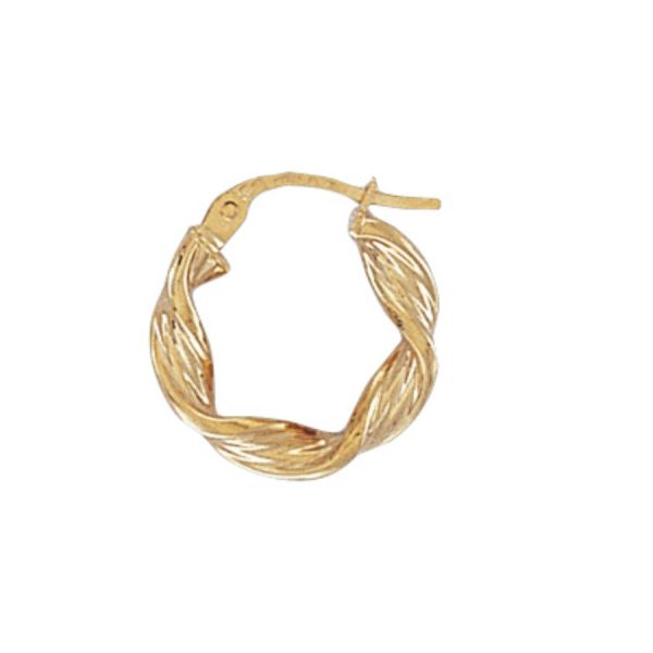 9ct Yellow Gold Round Twist Hoop Earrings