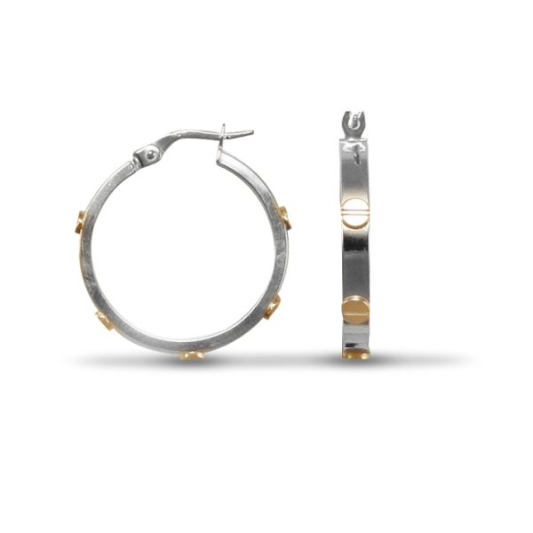 9ct WG with Yellow Screw 20mm Hoop Earrings