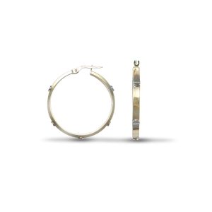 9ct YG with White Screw 30mm Hoop Earrings