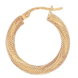 9ct Yellow Gold Frosted Twist Hoop Earrings