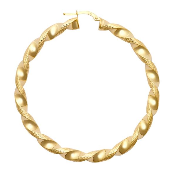 9ct YG 60mm Twist Hoop Earrings