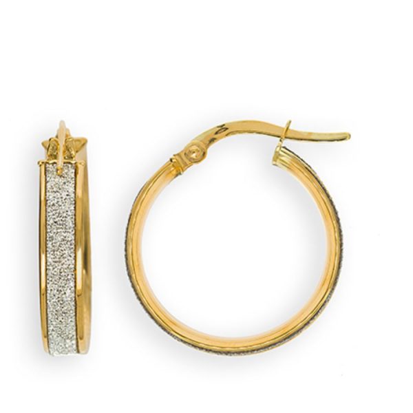 9ct YG Glitter 15mm Hoop Earrings
