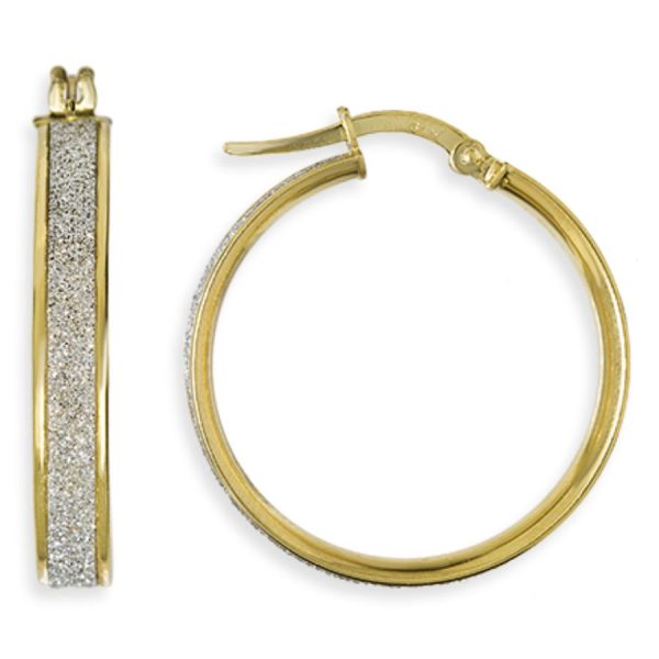 9ct Yellow Gold Glitter 20mm Hoop Earrings