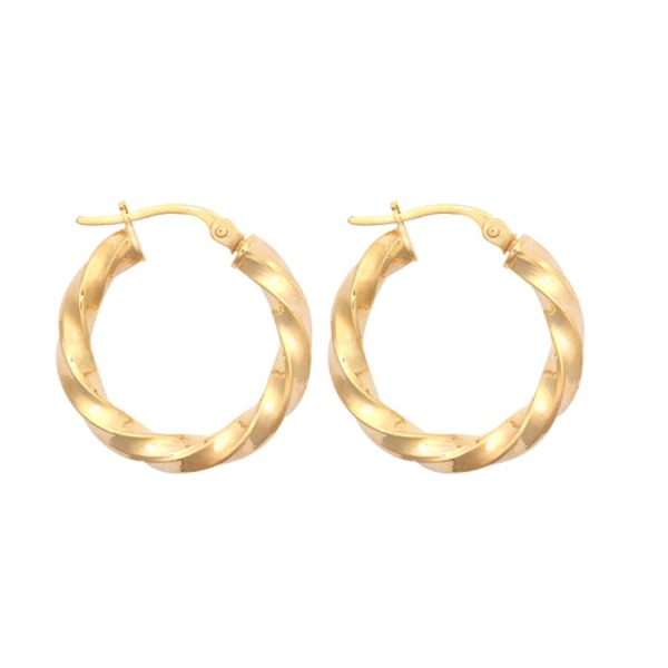 9ct Yellow Gold 15mm Plain Twist Hoop Earrings