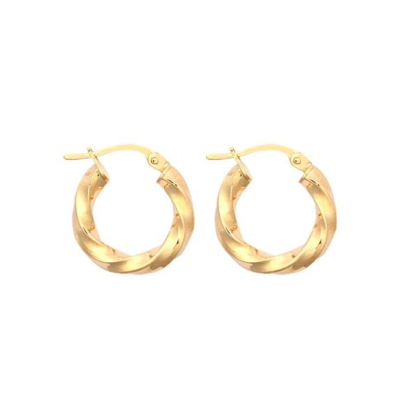 9ct Yellow Gold 10mm Plain Twist Hoop Earrings