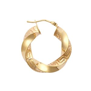 9ct YG 15mm Greek Key Twist Hoop Earrings