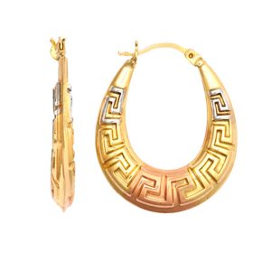 9ct Gold Three Colour Greek Key Creole Earrings