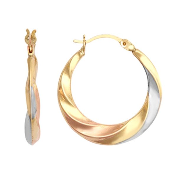 9ct Gold 3Colour Fancy Creole Earrings 15mm