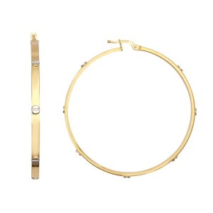 9ct YG White Screw 50mm Hoop Earrings