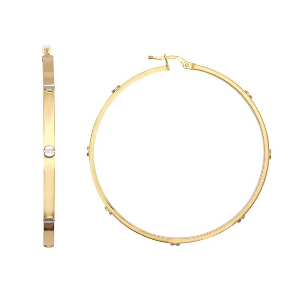 9ct YG White Screw 50mm Hoop Earrings