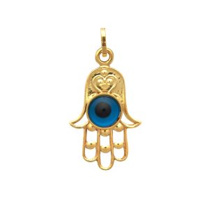 9ct YG Hamsa & Evil Eye Hollow Charm Pendant