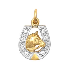 9ct Gold CZ Horsehead & Horseshoe Pendant