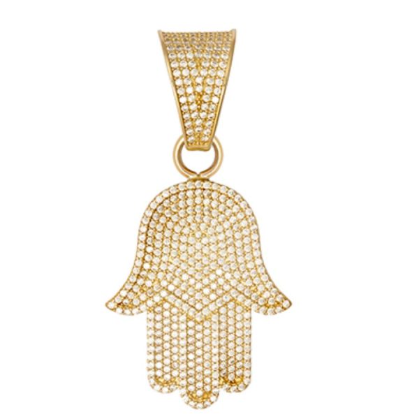 9ct YG Small Cz Hamsa Pendant