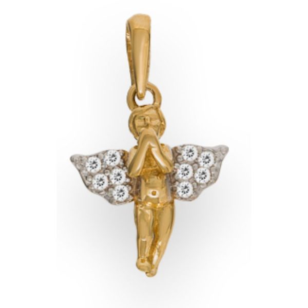9ct Yellow Gold Angel Pendant with CZ Wings