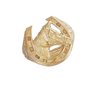 9ct YG Horse Shoe/Horse Head Ring Q