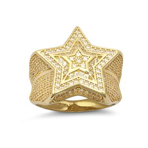 9ct YG Cz Star Gents Pinky Ring O