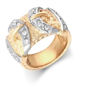 9ct YG Cz Double Buckle Ring X