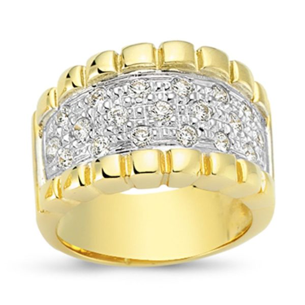 9ct YG 3 Row Cz  Bombay Gents Ring Z