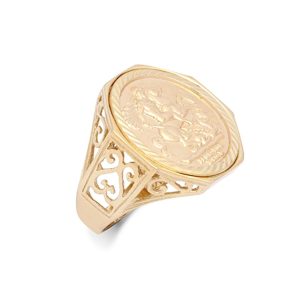 9ct YG St George Full Sovereign Ring